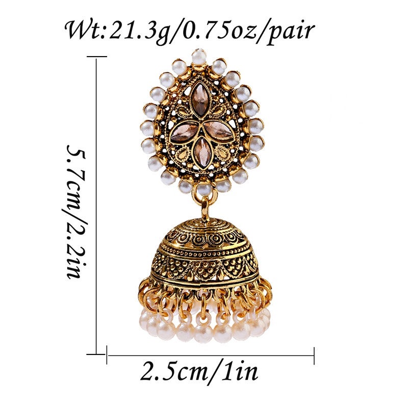 Vintage Silver สีคริสตัลดอกไม้โลหะผสม Bollywood Oxidized ต่างหูสําหรับผู้หญิงชาติพันธุ์เพิร์ลพู่ Dangle ต่างหู - รูปที่ 6