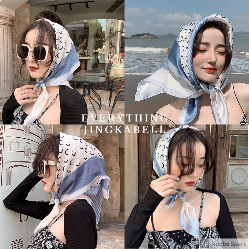 🔥พร้อมส่ง🔥  ผ้าพันคอ ผ้าโพกหัววินเทจ【70x70 ซม】ผ้ามัดผมเกาหลี