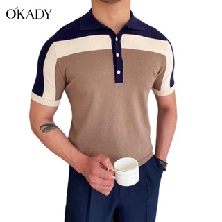 OKADY  เสื้อยืดผู้ชายฤดูร้อนบางแขนสั้นแฟชั่นอินเทรนด์ลายเสื้อแขนสั้นสไตล์ยุโรปและอเมริกาเสื้อโปโล