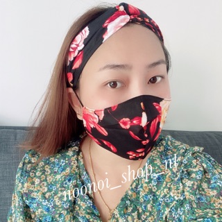 🛒พร้อมส่ง🌸เซ็ตที่คาดผม+แมสผ้าลายดอกไม้🌸