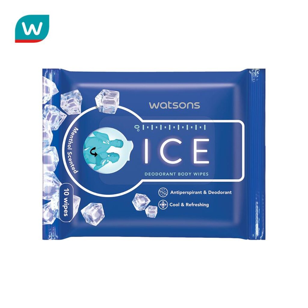 Watsons วัตสัน ไอซ์ ดีโอโดแรนท์ บอดี้ ไวพ์ 10แผ่น.
