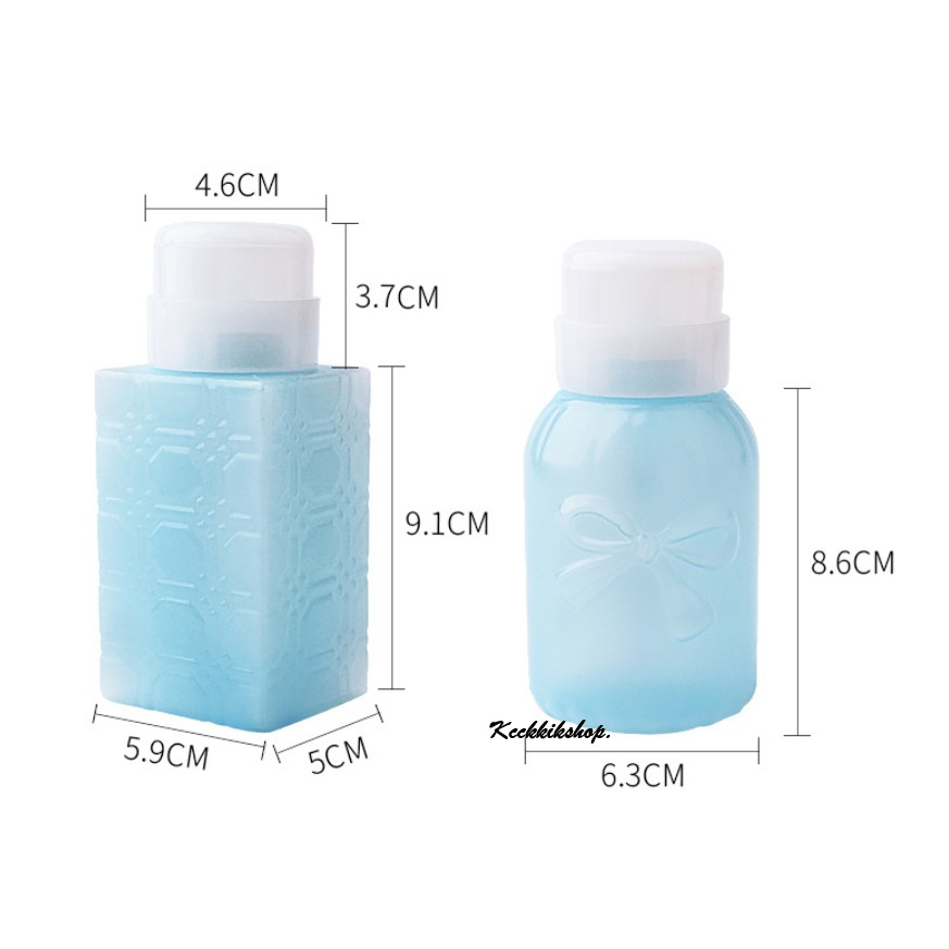 ขวดปั๊มลายโบว์ฟ้า ขวดใส่น้ำยาล้างเล็บ ขนาด 200 - 250 ML.