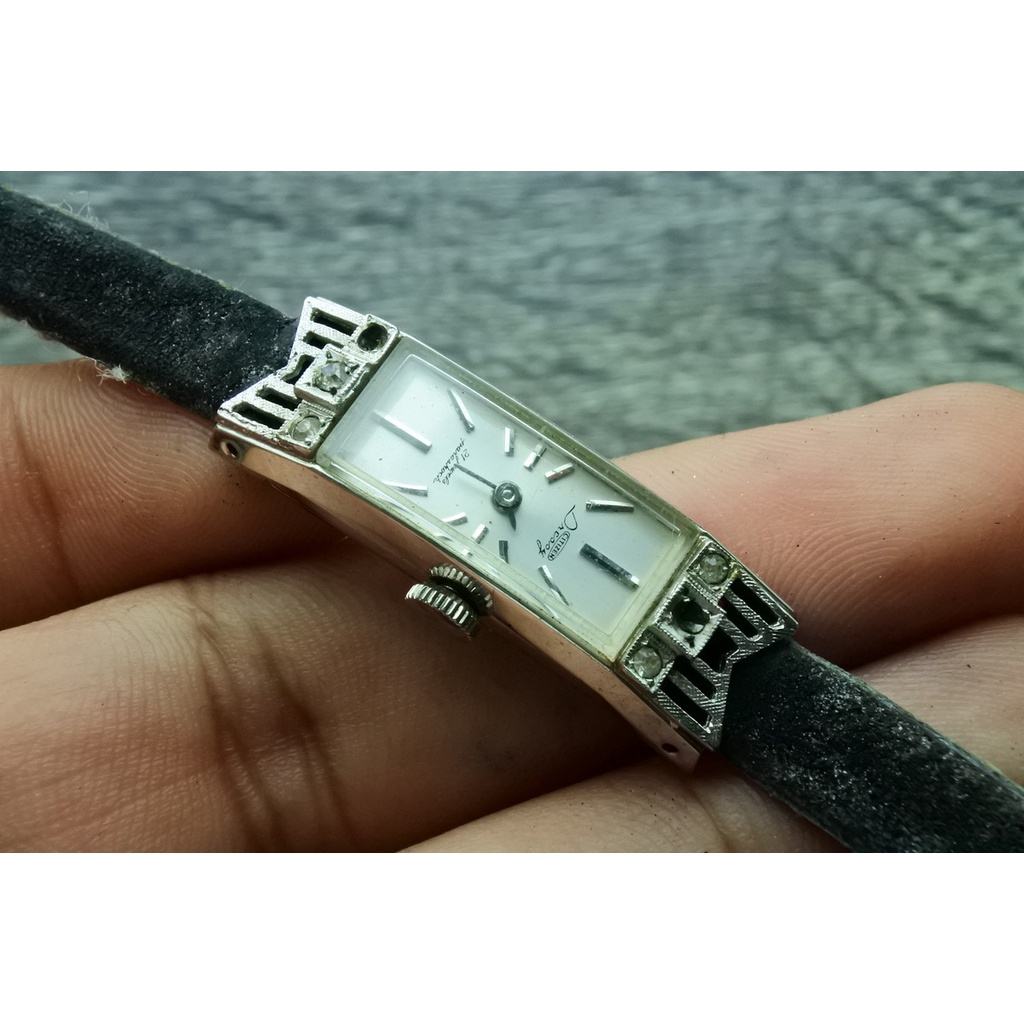นาฬิกา Vintage มือสองญี่ปุ่น CITIZEN DRESSY ระบบ ไขลาน ผู้หญิง ทรงสี่เหลี่ยม กรอบเงิน หน้าขาว หน้าปัด 35mm