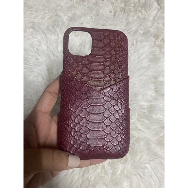 เคสหนังจระเข้แท้ iPhone11 แบรนด์ lamore.bkk สี Burgundy ส่งต่อ150฿