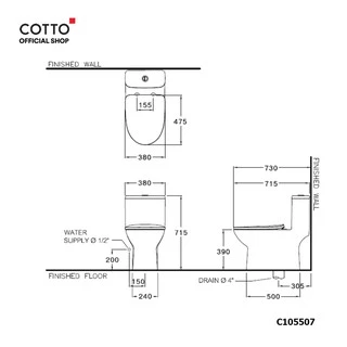 COTTO สุขภัณฑ์แบบชิ้นเดียว รุ่น C105507 Mood 3/4.5L พร้อมสาร UltraClean+