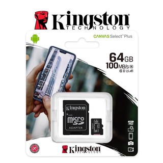 Kingston 64GB Canvas Select Plus Class 10 ความเร็ว100 MB/s MicroSDHC (SDCS2/64GB) 64 GB ประกันศูนย์ไทย