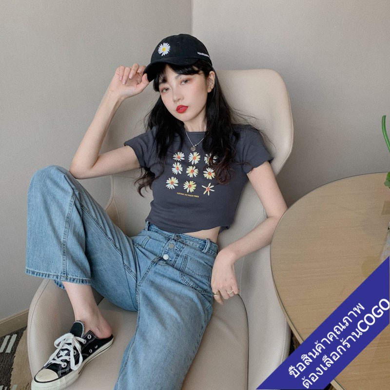 COGOพร้อมส่ง เสื้อครอปเอวลอยรัดรูป เสื้อผ้าแฟชั่นผู้หญิง รูปที่ 6