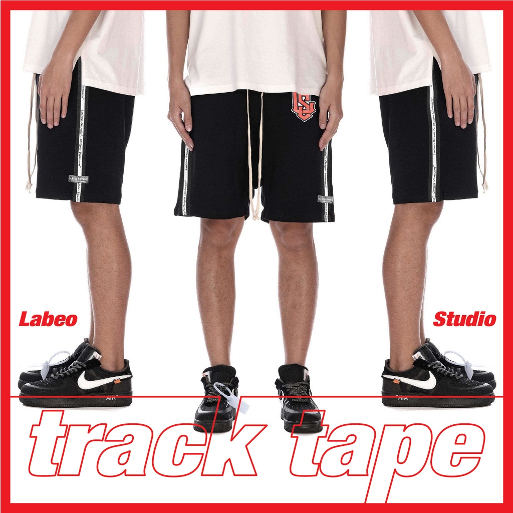 LBQ82 ของแท้ Labeo Studio กางเกงขาสั้นผ้าสักหลาดเทปติดตาม unisex หลวม (แบรนด์ท้องถิ่น)