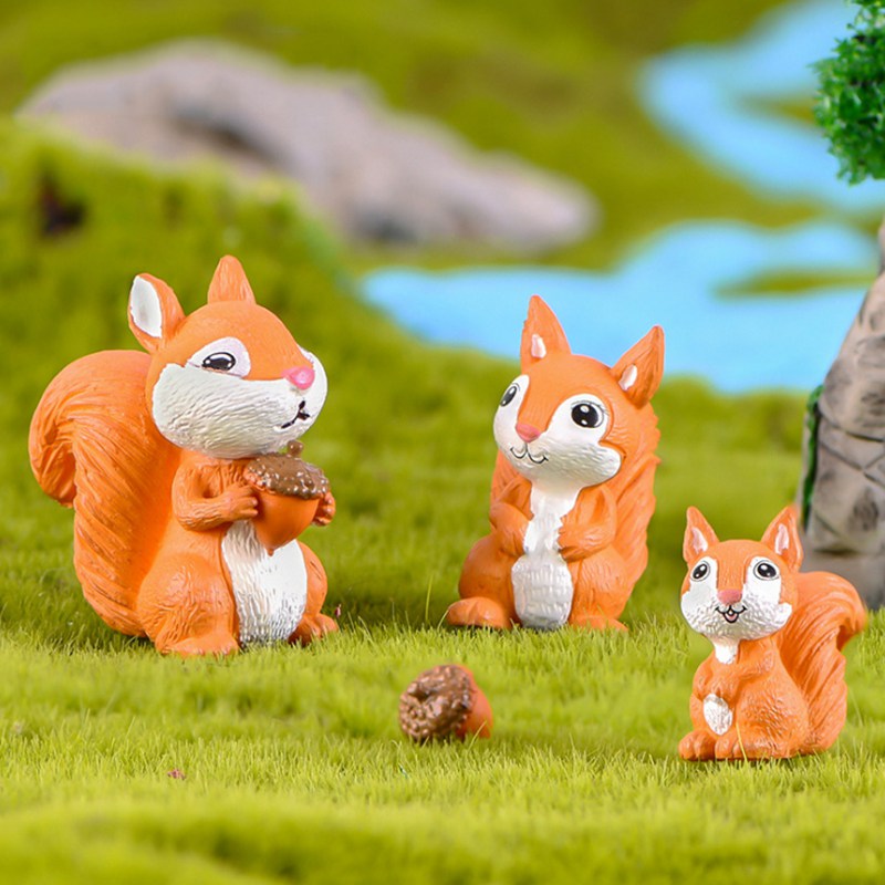 3 ชิ้น/เซ็ต Mini (Squirrel Dad/Squirrel Mom/Squirrel Baby) เครื่องประดับ Fairy Garden ตกแต่ง