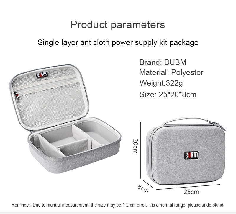Bubm กระเป๋าสายเคเบิลแบบพกพา, USB Gadget Organizer Wires Charger กระเป๋าซิปเครื่องสําอาง Power Bank Sleeve เข้ากันได้กับกระเป๋า Ipad