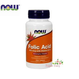 Now Foods Folic Acid with Vitamin B-12 (800 mcg) 250 Tablets โฟลิคแอซิด+วิตามินบี 12 (250 เม็ด)