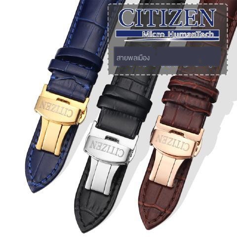 band สาย▤℗✓สายนาฬิกาหนัง Citizen Eco-Drive สำหรับผู้ชายและผู้หญิง Falcon / 8353 Cowhide ปุ่มคู่สายรัดข้อมือหัวเข็มขัดผี