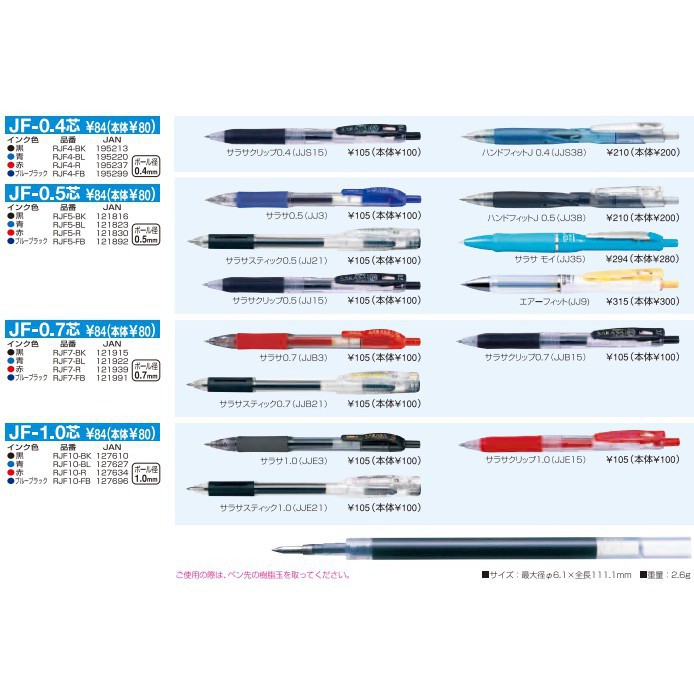 ✾◘⊙ไส้ปากกา Refill zebra sarasa Clip JF-0.3_0.5_0.7