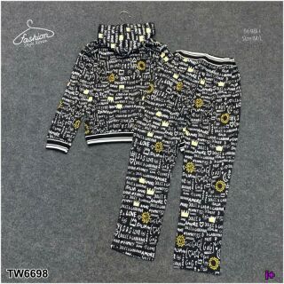 Set 2 ชิ้น เสื้อแขนยาว ซิปหน้า พิพ์ลายตัวหนังสือ