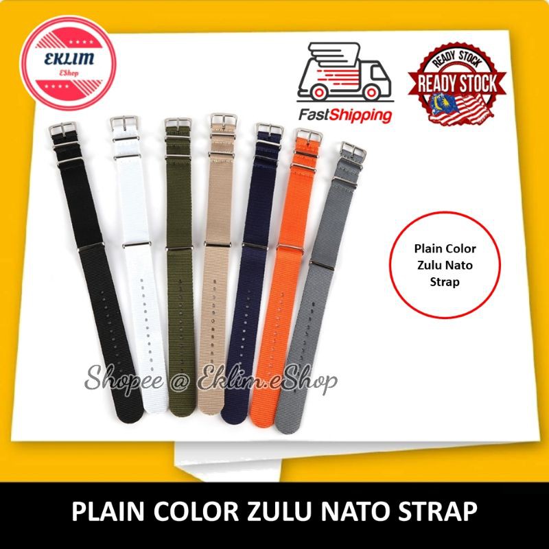 สายนาฬิกา Tali Jam 18mm 20mm 22mm Zulu Nato Nylon Strap สีพื้น