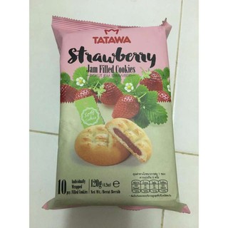 คุกกี้สอดไส้แยมสตรอเบอรี่ (TATAWA Strawberry Jam Filled Cookies) มี 10 ซองเล็ก