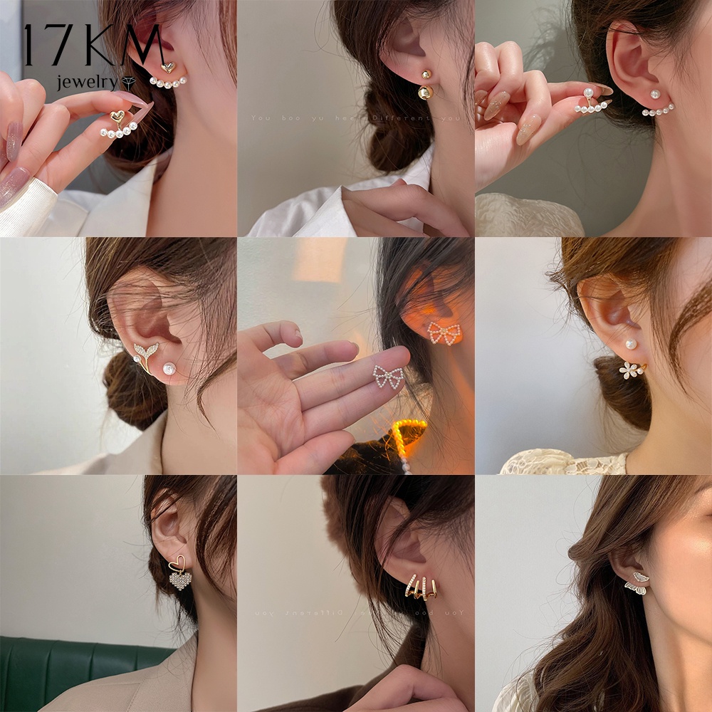 17KM หรูหรา คริสตัล หัวใจ ต่างหูสตั๊ด สําหรับผู้หญิง มุก ผีเสื้อ โบว์ ต่างหู เครื่องประดับแฟชั่น เครื่องประดับ