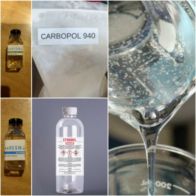 [พร้อมส่ง] ชุดทำเจลล้างมือแบบไม่ต้องใช้น้ำ ประกอบด้วย carbomer 10 g , TEA 100 ml, Glycerine 100 ml และ แอลกอฮอล์ 1000 ml