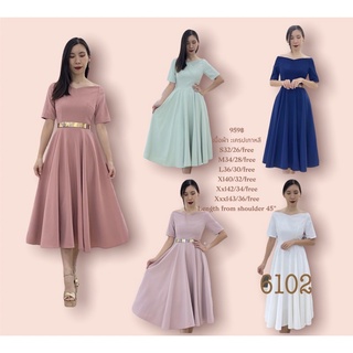 🔴แชทถามสต็อคก่อนจ่ายเงิน🔴s m l xl 2xl 3xl Midi dress แขนสั้น คอปาด กระโปรงบาน ราตรียาว เดรสงานแต่งงาน เพื่อนเจ้าสาว ออกง