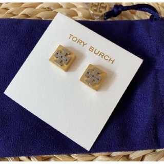 พร้อมส่ง 🔥Sale 1599🔥ถูกเหมือนแจก ต่างหู Tory Burch Block T Logo Stud Earring ใส่สวยติดหูได้ทุกวัน อะไหล่ทองวินเทจสวยหรู