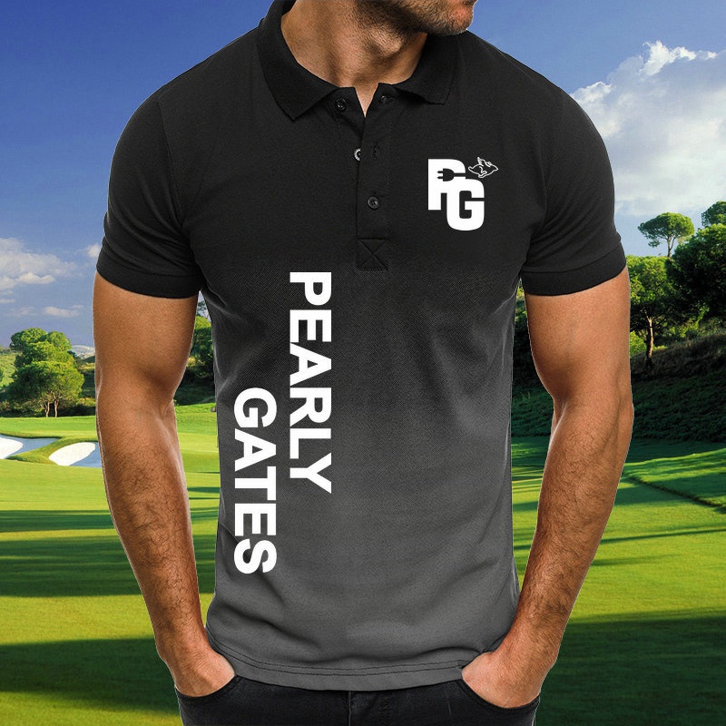 PEARLY GATES Printed Men Polo T Shirts Casual Summer Tees Cool Racing Graphic T Shirt Lapel Collar Slim Fit ZTAL