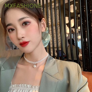 Mxfashione สร้อยคอโชคเกอร์ โลหะผสม ประดับไข่มุก พลอยเทียม ปรับได้ สไตล์เกาหลี เครื่องประดับแฟชั่น สําหรับผู้หญิง