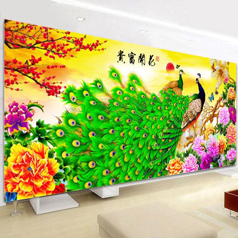 DIY Diamond Embroidery,Round Blossoming rich peacock Full 5D Diamond painting