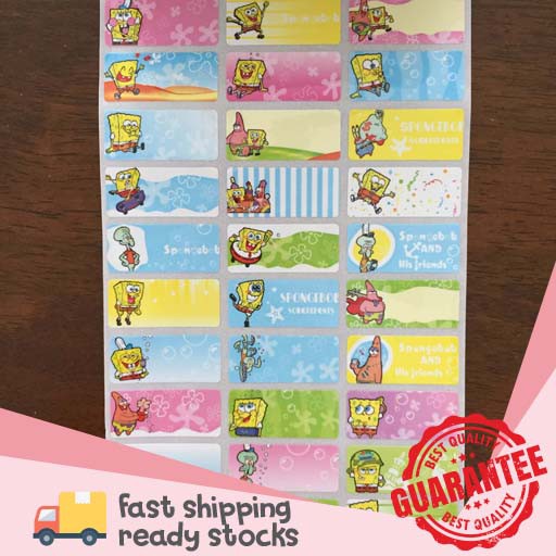 Spongebob Sticker Name / Book Sticker / Cartoon Sticker / Waterproof Sticker / Sticker Nama