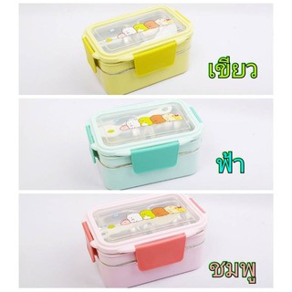 กล่องข้าวเก็บอุณหภูมิ 2 ชั้นมาพร้อมช้อนพลาสติก