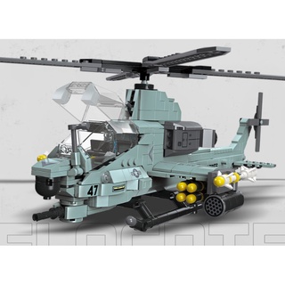 ใหม่ ชุดโมเดลบล็อกตัวต่อเฮลิคอปเตอร์ MOC WW2 AH-1Z Viper 597 ชิ้น