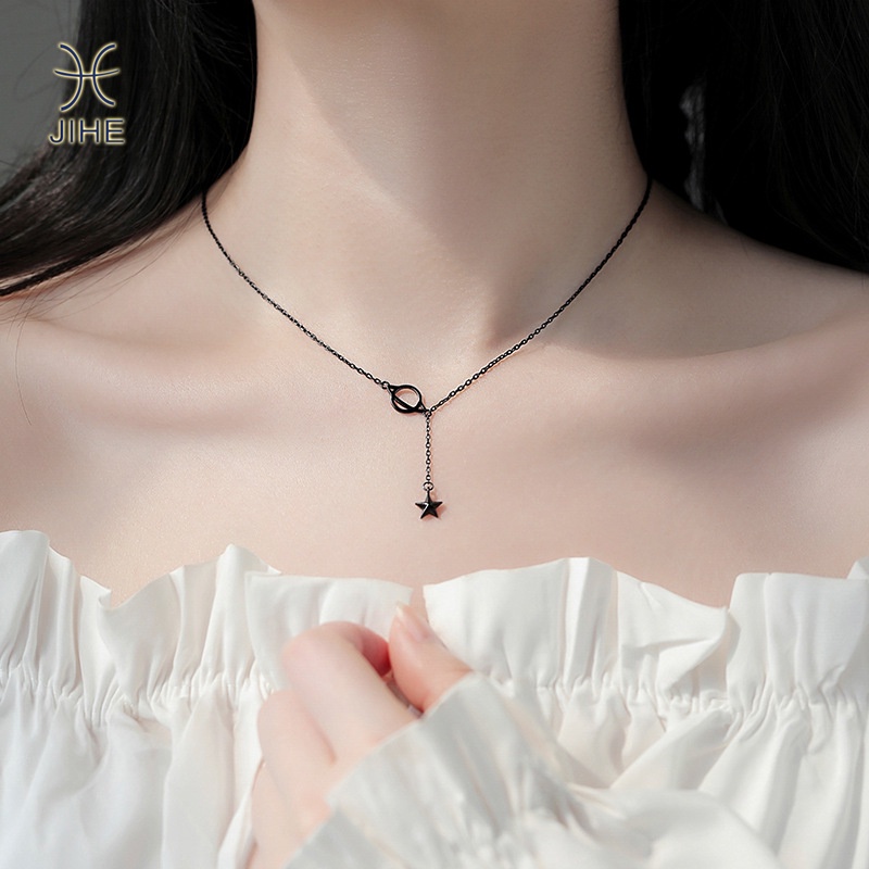 【JIHE】โช้กเกอร์ จี้รูปดาวเคราะห์ สีดํา แฟชั่นสําหรับผู้หญิง