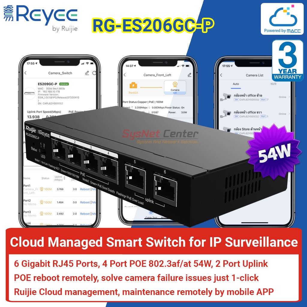 *หมด จะแทนด้วยรุ่น RG-ES206GS-P*Reyee RG-ES206GC-P Cloud Managed Smart POE