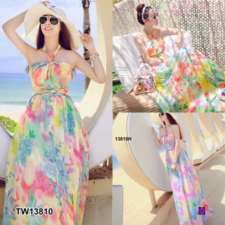 SS13810 Dress เดรส สายคล้องคอ ลายกราฟฟิกดอกไม้