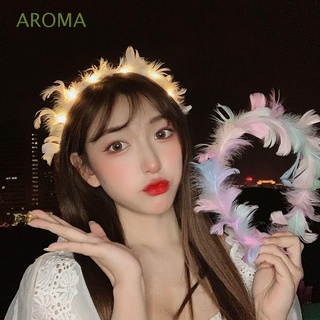 Aroma พวงหรีดนางฟ้า หรูหรา สไตล์เกาหลี หวานแหวว เครื่องประดับผม เรืองแสง ขนนก พวงหรีด น่ารัก เด็กสวมศีรษะ เครื่องประดับผม ตกแต่งปาร์ตี้ พร็อพถ่ายรูป วินเทจ ผู้หญิง ใส่ผม