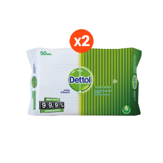 Dettol ผ้าเช็ดทำความสะอาดแบบเปียก แอนตี้แบคทีเรีย จำนวน 50 แผ่น x 2 ชิ้น