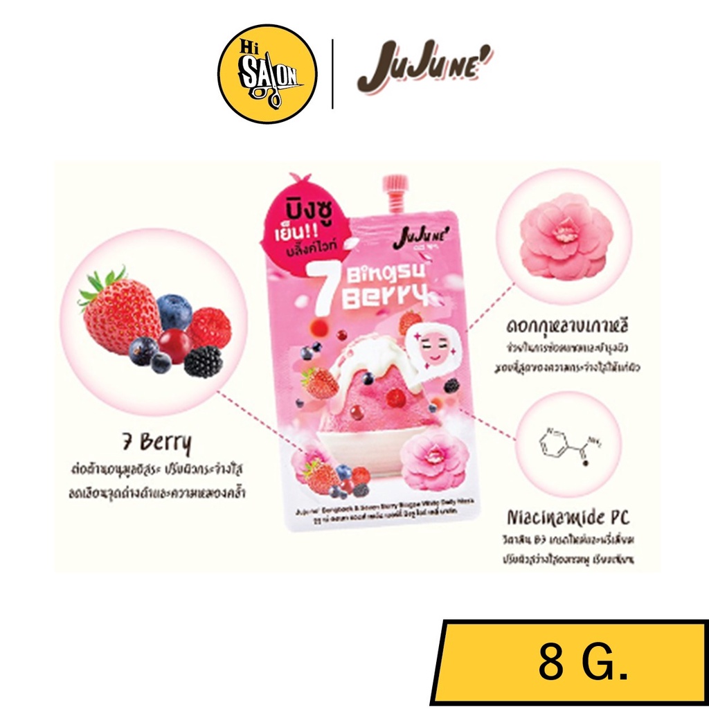 (แบบซอง) JuJune' Dongbaek & Seven Berry Bingsu White Daily Mask มาส์กครีม บิงซู เย็น!! บลิ๊งค์ไวท์