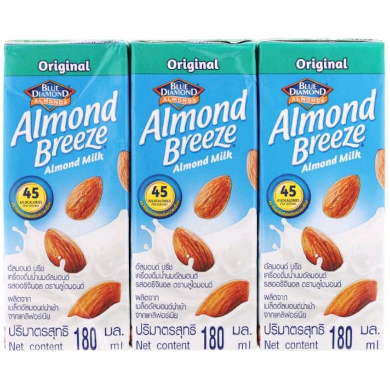 Work From Home PROMOTION ส่งฟรี 2 ชิ้น นมอัลมอนด์ Blue Daimond Almond Breeze Almond Milk 180ml Pack3 ดั้งเดิม เก็บเงินปลายทาง