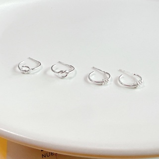 Jollity Silver Jewelry ต่างหูเงินแท้ 92.5% ต่างหูปักก้านทรงห่วงแบบเงื่อนและแบบสปริง Knot and Spring half hoop Earring