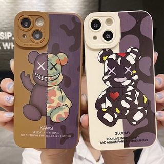 แฟชั่น ลายพราง หมีรุนแรง เคส iPhone 7 8 plus se 2020 x xs xr max 11 pro max 14 13 12 12 pro max case ซิลิกาเจล หญิง นางแบบคู่ เปลือกนิ่ม เคส