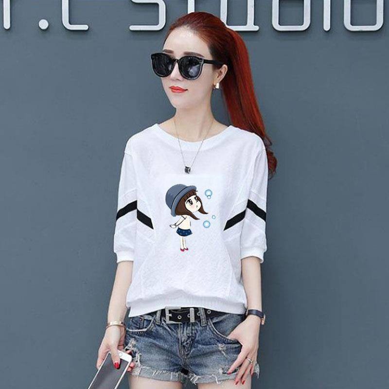 เสื้อยืดแฟชั่นผู้หญิง รูปแบบใหม่ เสื้อสไตล์เกาหลีหน้าร้อนทรงค้างคาว ผ้านุ่มใส่สบาย พิมพ์ลาย รุ่น-311