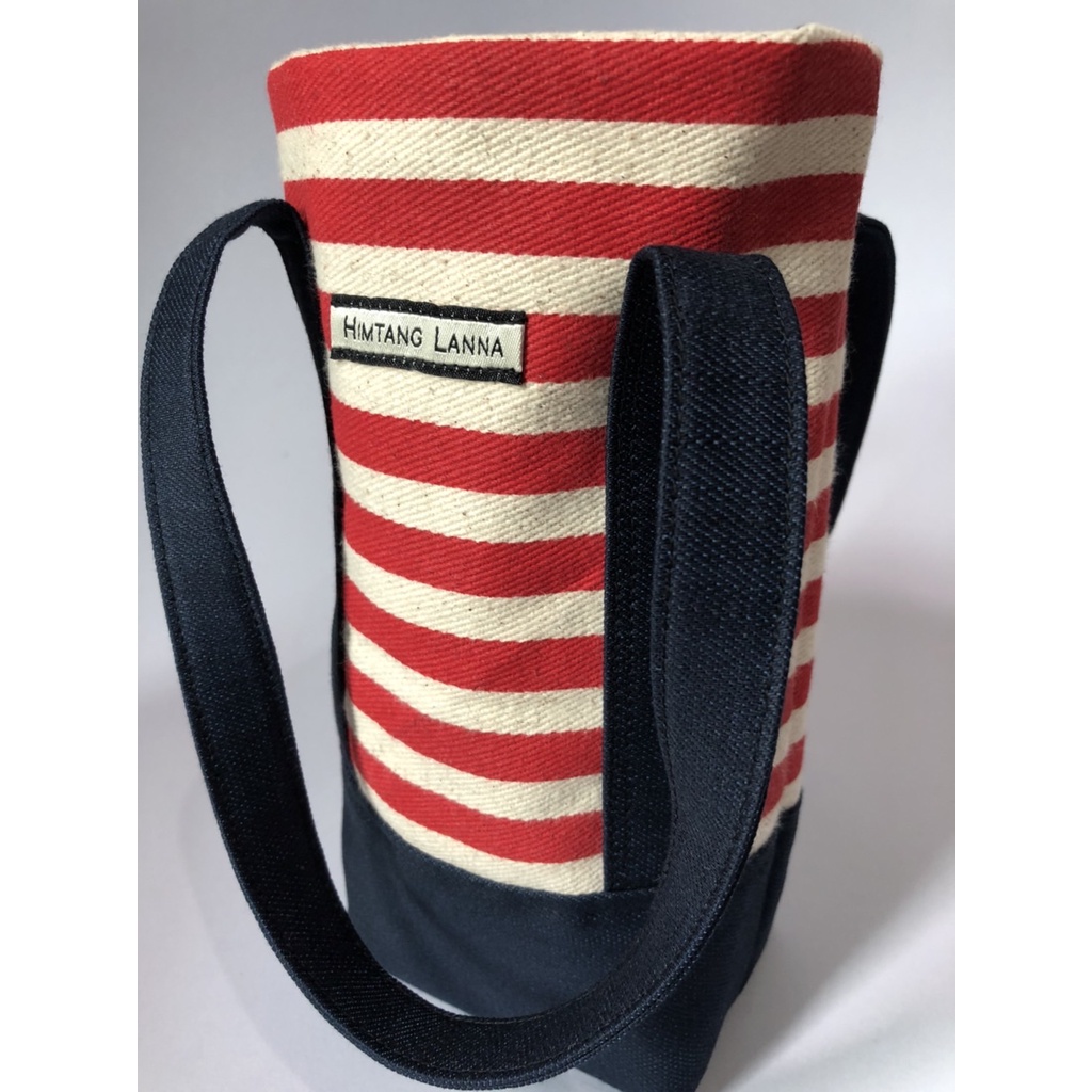 Sunshine Cup bag กระเป๋าใส่แก้ว กระเป๋าใส่แก้วน้ำ ถุงผ้า Tumbler bag จากผ้าแคนวาส สีสดใส ผสมกับยีนส์ สายคู่