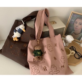 พร้อมส่ง!! ส่งฟรี CHI CHI tote bag กระเป๋าผ้าน้องหมีสีชมพูววว