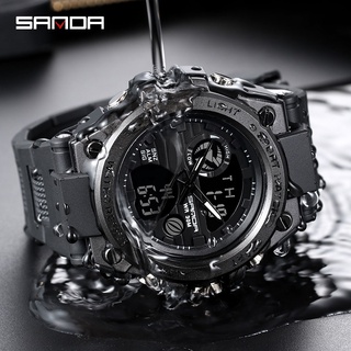 SANDA แบรนด์หรูชั้นนำผู้ชายแฟชั่นนาฬิกาสปอร์ตกันน้ำ Chronograph Dual แสดงผล นาฬิกาผู้ชาย