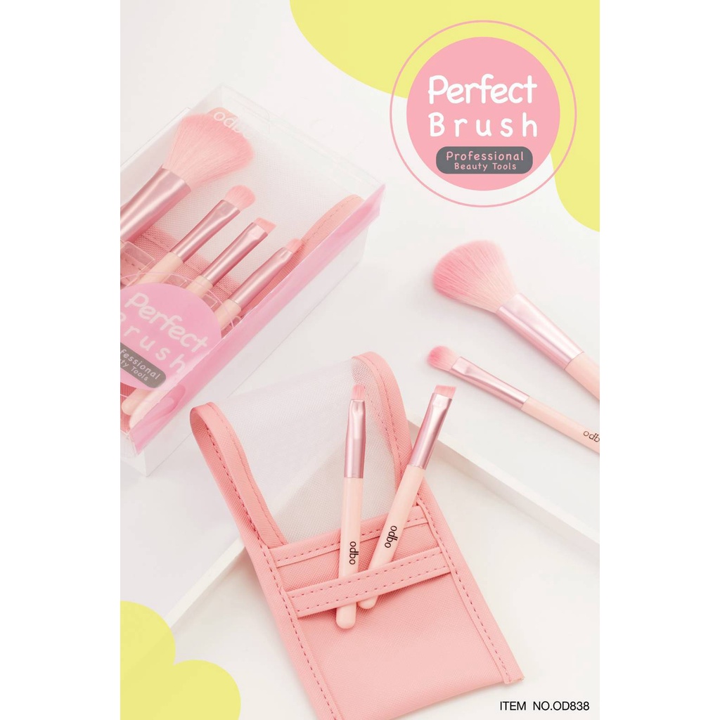 OD838 พร้อมส่ง !!! ชุดแปรง 4 ชิ้น พร้อมกระเป๋า โอดีบีโอ odbo PERFECT BRUSH PROFESSIONAL BEAUTY TOOLS