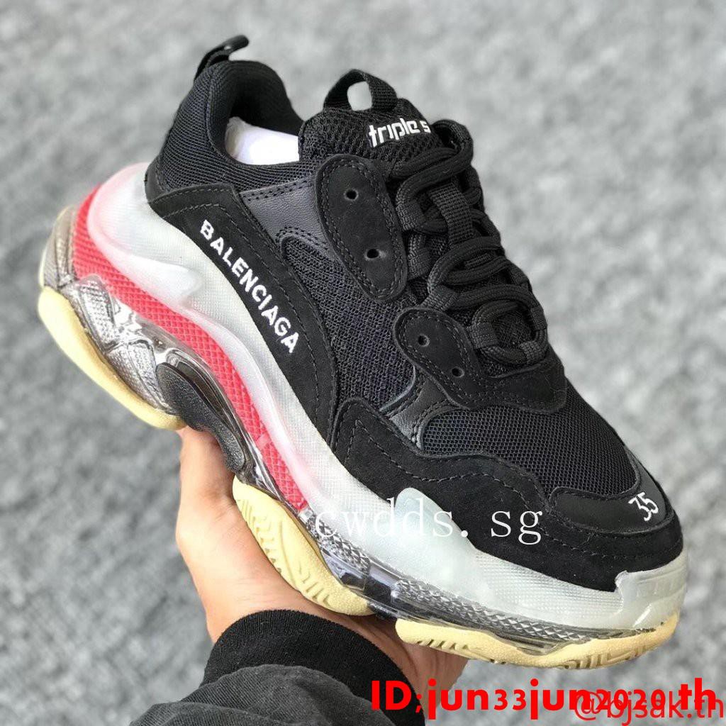 แท้ Balenciaga Triple S # 2019ss ' สีดำ / ชมพู%