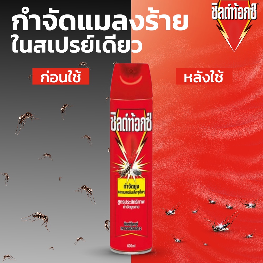 [แพ็คคู่] Shieldtox Spray ชิลด์ท้อกซ์ สเปรย์กำจัดยุง มด แมลง เพาเวอร์การ์ด2  600 มล.
