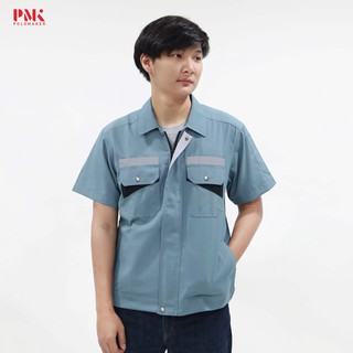 เสื้อช็อปแขนสั้น สีฟ้าเทา ผ้าToray ใส่สบาย ทรงสวย 15OLST06 - PMK polomaker