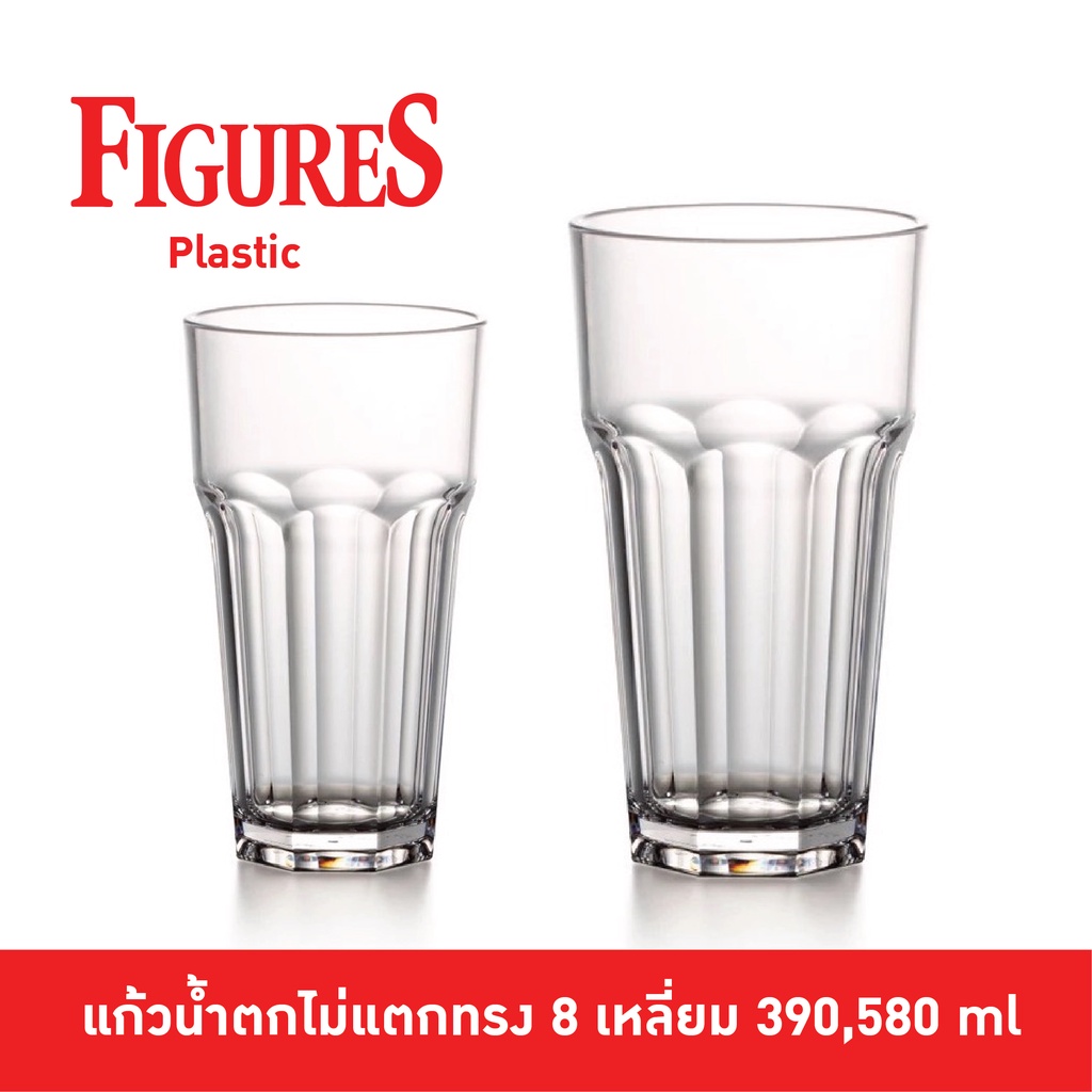 Figure [1ชิ้น] แก้วพลาสติกใสปาไม่แตกโพลีคาร์บอเนตทรง 8 เหลี่ยม สำหรับร้านชาบู  390580 ml.