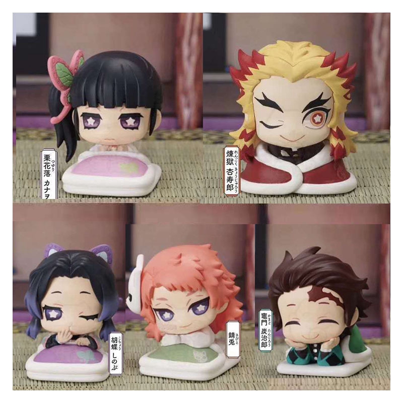 ใหม่! 5 Pcs/set Kimetsu No Yaiba Tanjirou Shinjurou Shinobu Statue ตุ๊กตานอน Anime Cosplay PVC Model