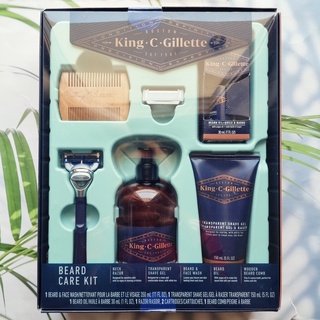 ยิลเลตต์ ชุดผลิตภัณฑ์ดูแลหนวดเครา Beard Care Kit (King C. Gillette®) Grooming Kit, 1 Razor with 2 Blade Refills, Beard Oil, Beard Wash, Shave Gel, Comb, Gifts for Men